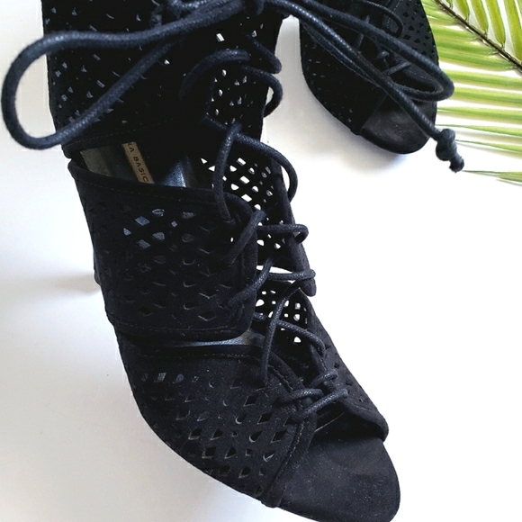 Zara High Heels Sandals Cage Lace Up Strappy Heeled Shoes Black 6.5 - Picture 4 of 8